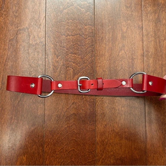 Banana Republic Red Leather Belt with Silver Buckle and Rings, Size Small - Picture 3 of 16